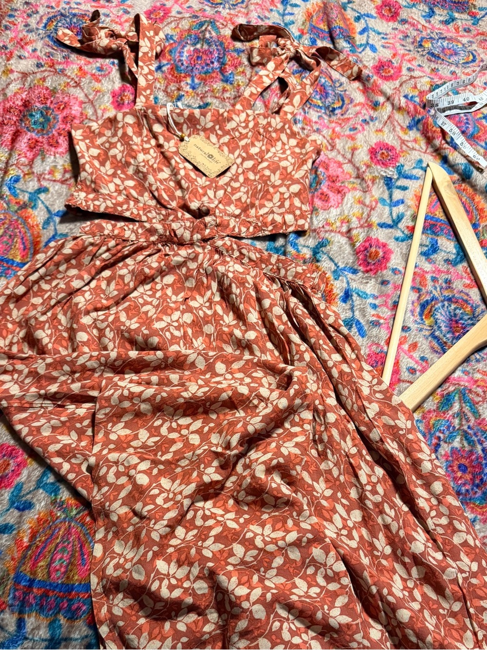 Rust Floral Tie-Shoulder Maxi Dress - Lightweight Summer Style